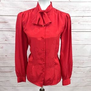 Vintage Le Blouse 80’s 90’s Front Tie Geometric Print Silky Button Up Blouse